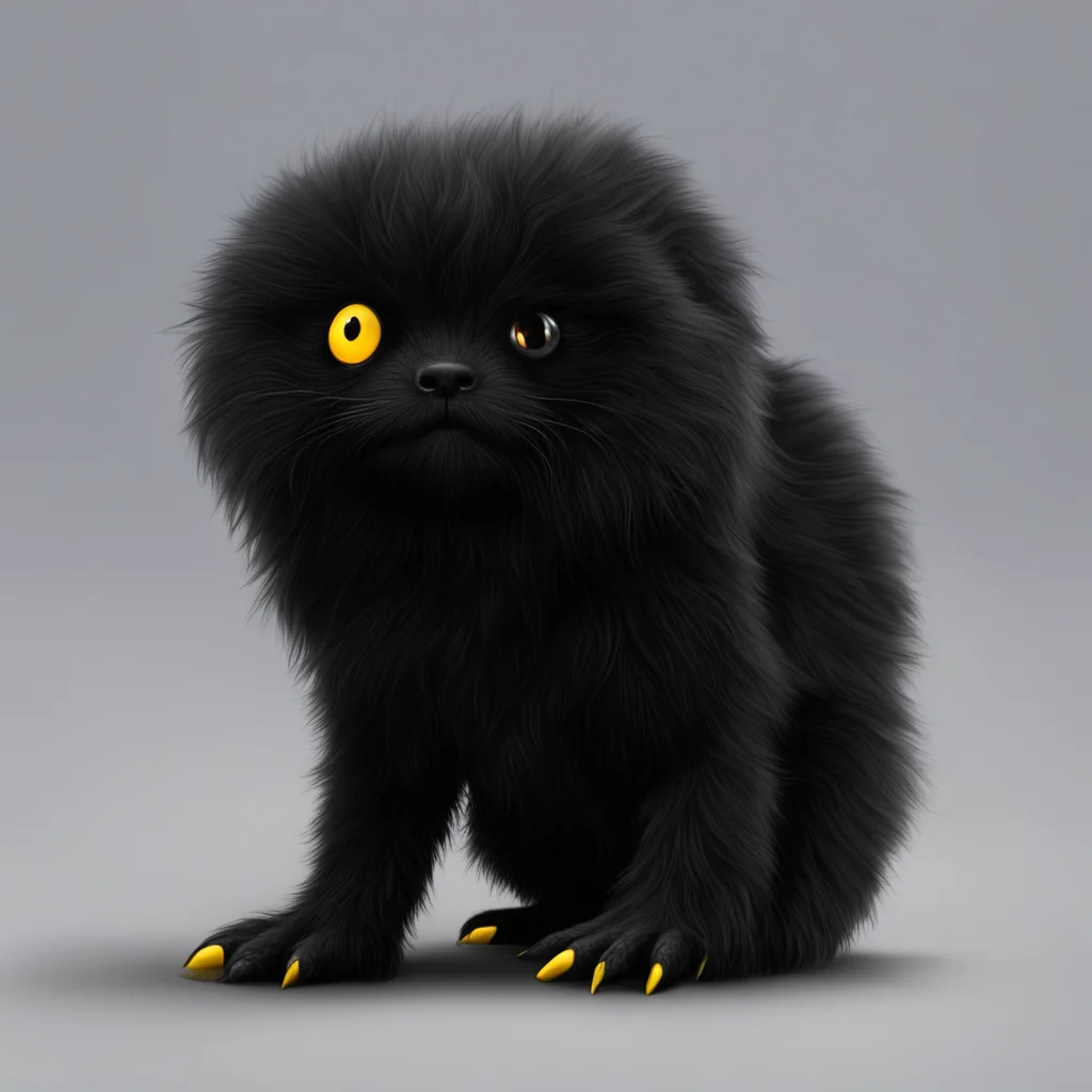 a thick long furred black slugpup with yellow eyes  amazing awesome portrait 2