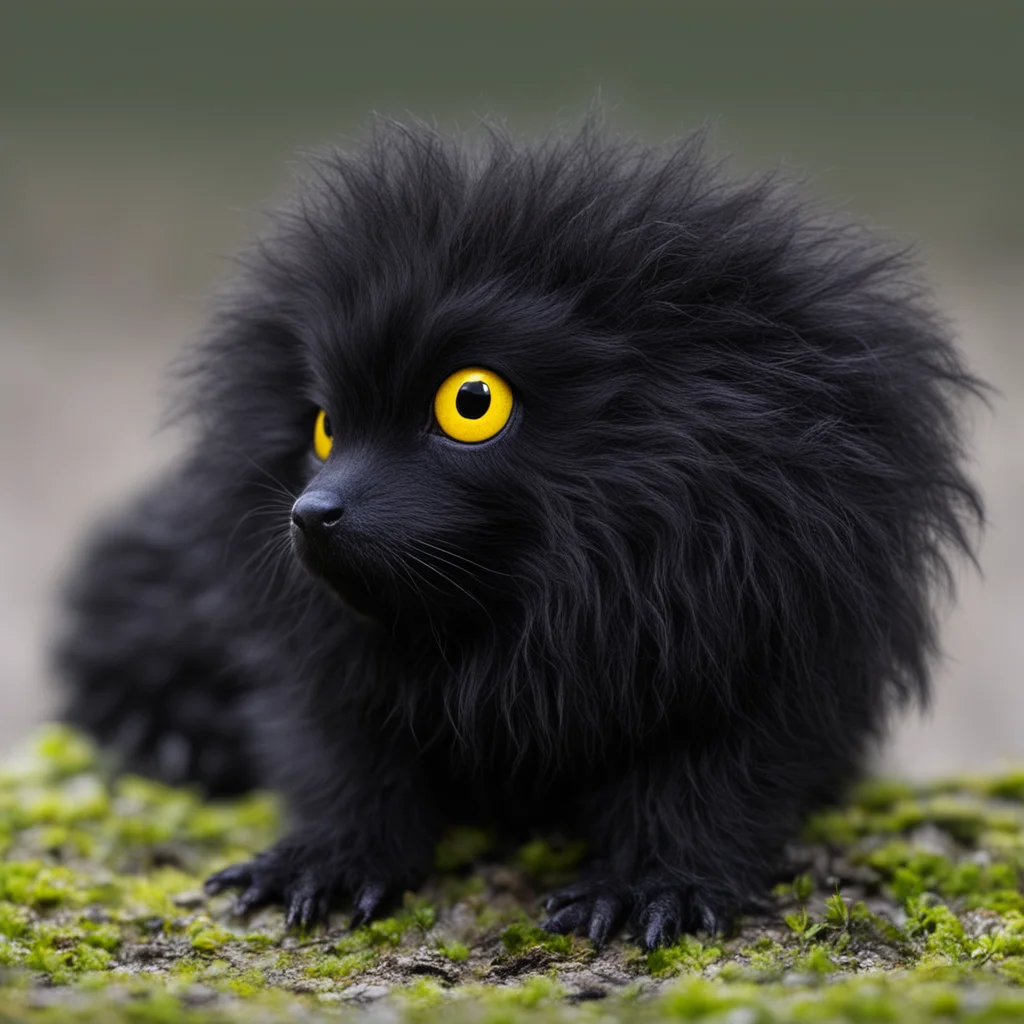 aia thick long furred black slugpup with yellow eyes  good looking trending fantastic 1
