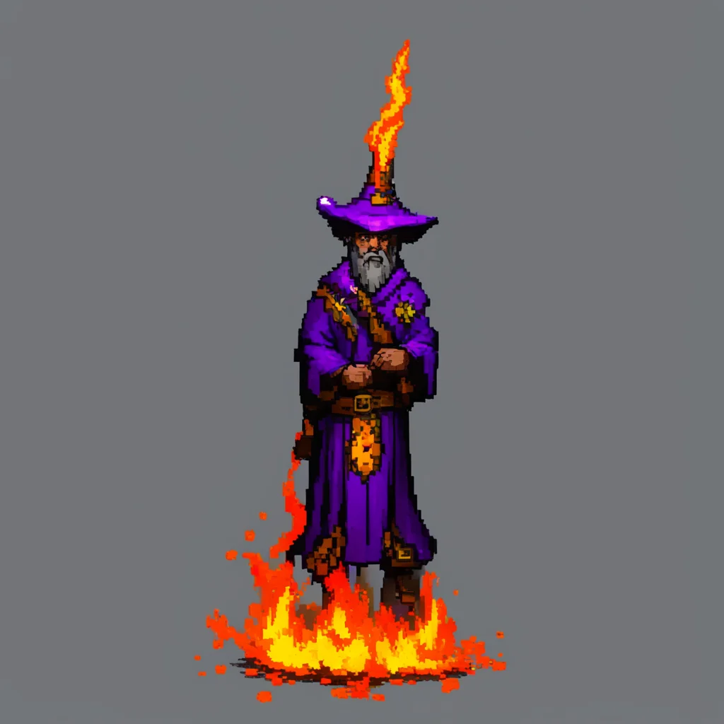 aia topdown 256 x 256 pixel sprite for a pc game%2C showing a wizard with a lava staff amazing awesome portrait 2