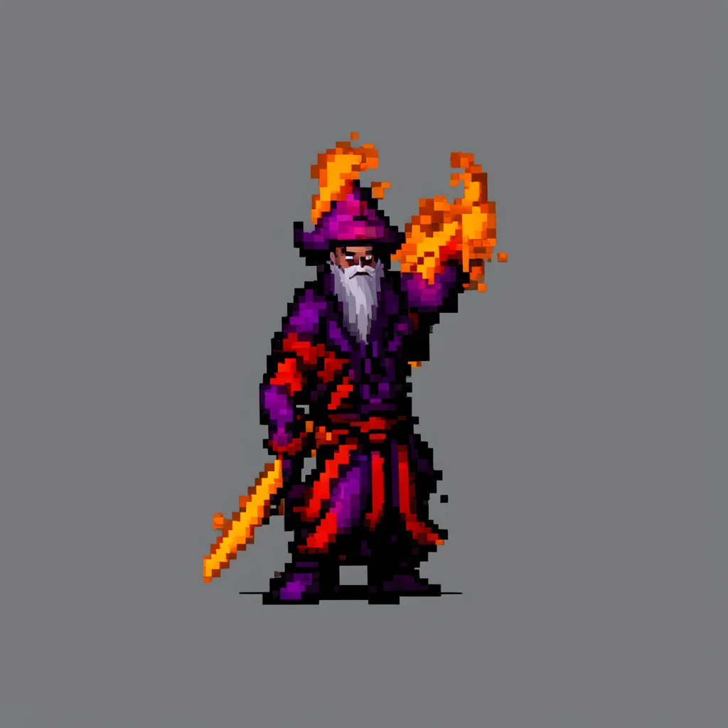 aia topdown 256 x 256 pixel sprite for a pc game%2C showing a wizard with a lava staff confident engaging wow artstation art 3