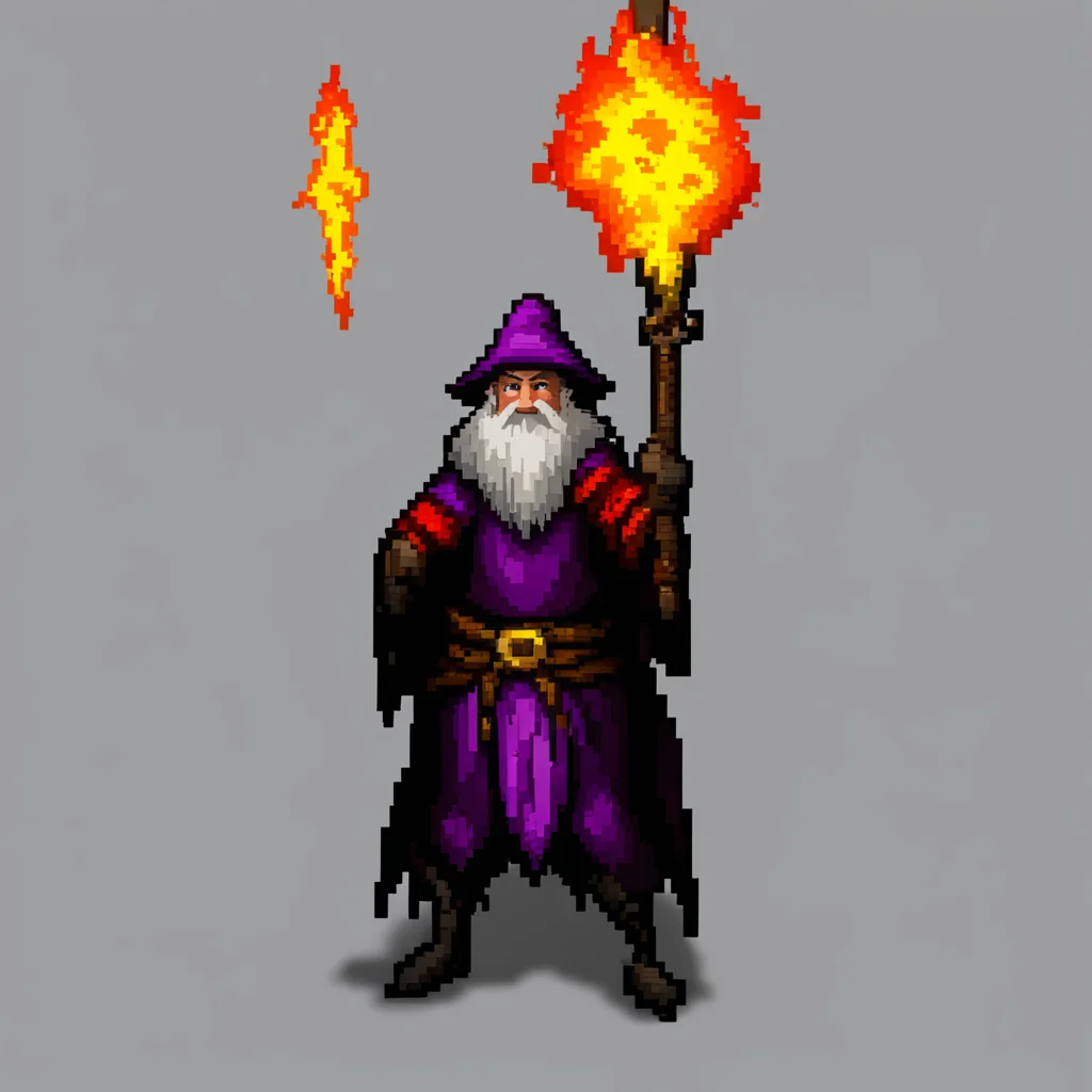 aia topdown 256 x 256 pixel sprite for a pc game%2C showing a wizard with a lava staff good looking trending fantastic 1