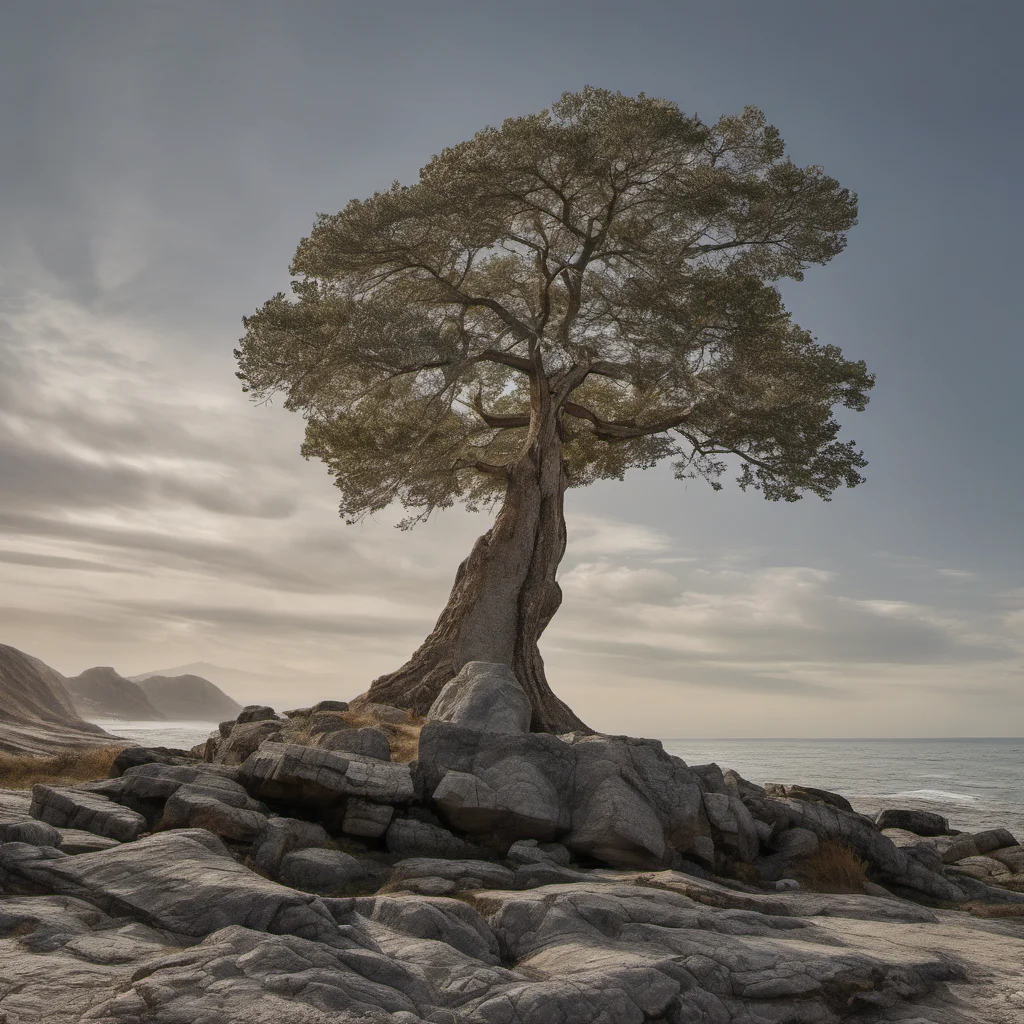 a tree stands on a big rock good looking trending fantastic 1