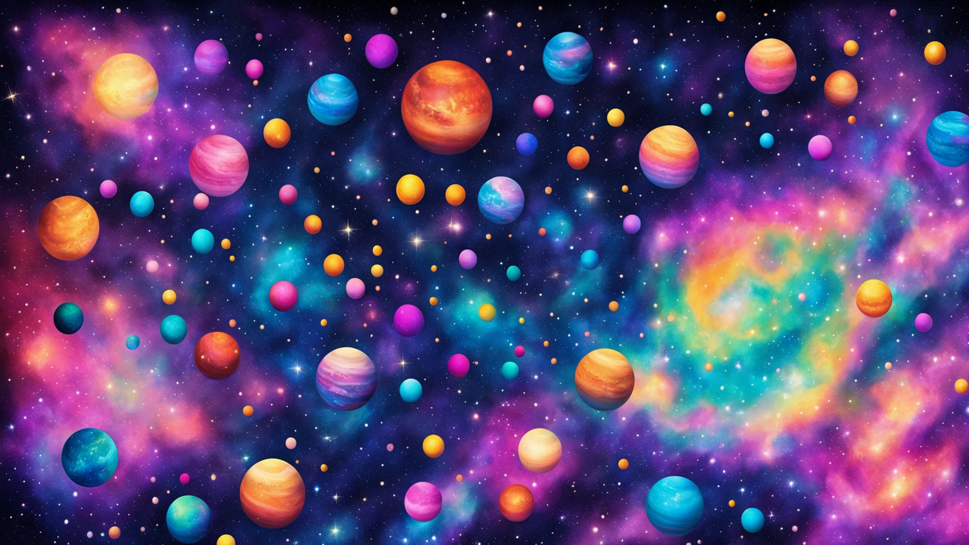 aia vibrant tapestry of whimsical planets from different disney movies%2C floating amidst sparkling stardust and nebulae%2C in the style of georges seurat%2C emo amazing awesome portrait 2 wide