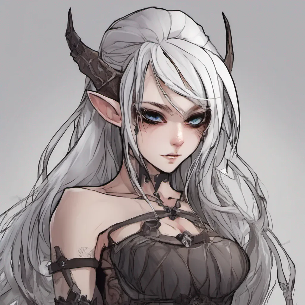 aia white haired dark elf with a cute sadistic face