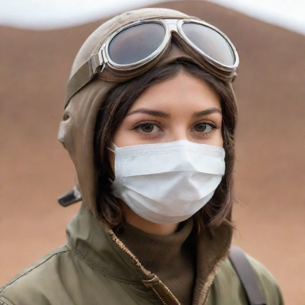 a woman in aviator helmet and face mask