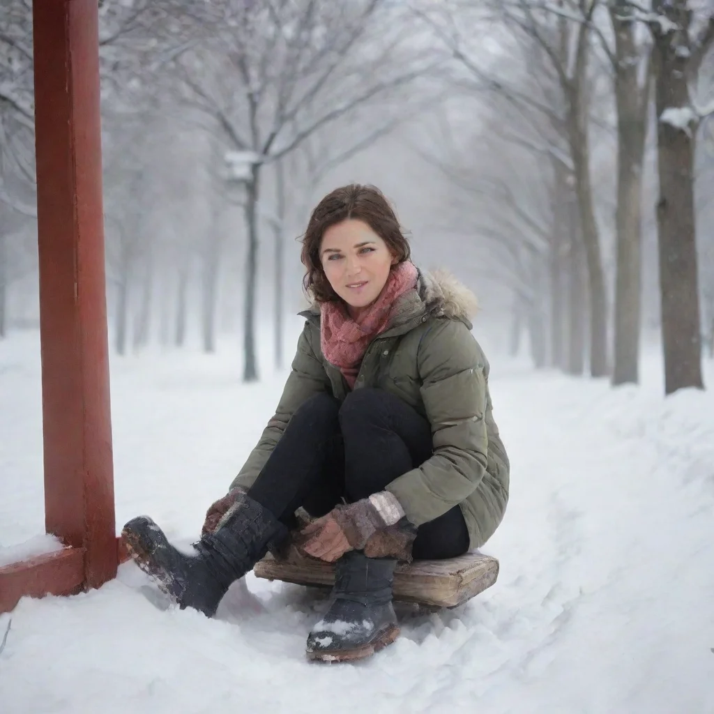 aia woman sits down%2C taking off her snow boots