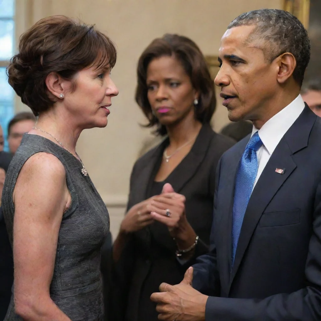 a woman talking with barack obama
