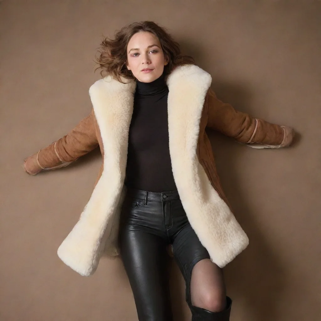 aia woman wearing b3 shearling jacket%2C boots%2C is lying down with her legs spread open.