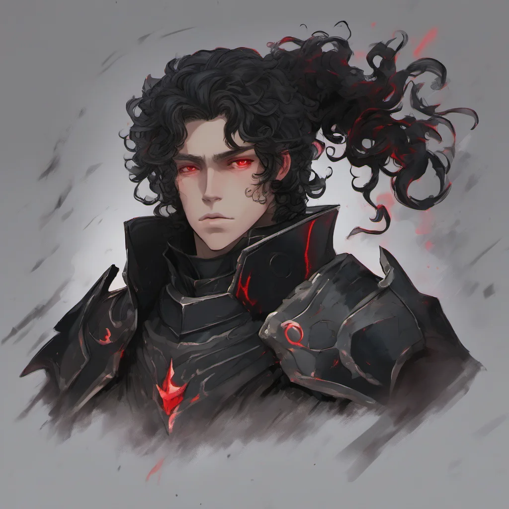 aia young man%2C he wears fully black armor%2C has a melancholic face%2C black curly hair and red eyes confident engaging wow artstation art 3