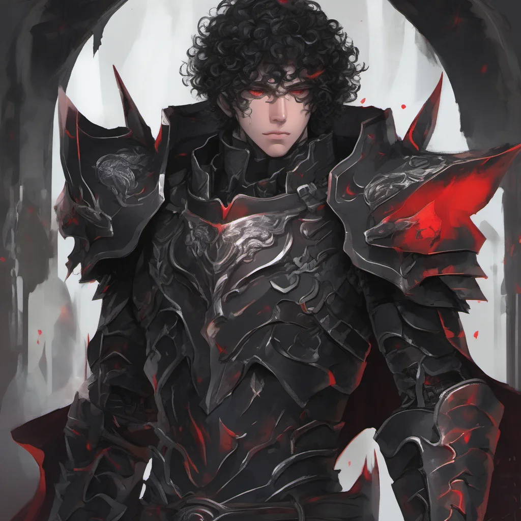 aia young man%2C he wears fully black armor%2C has a melancholic face%2C black curly hair and red eyes good looking trending fantastic 1