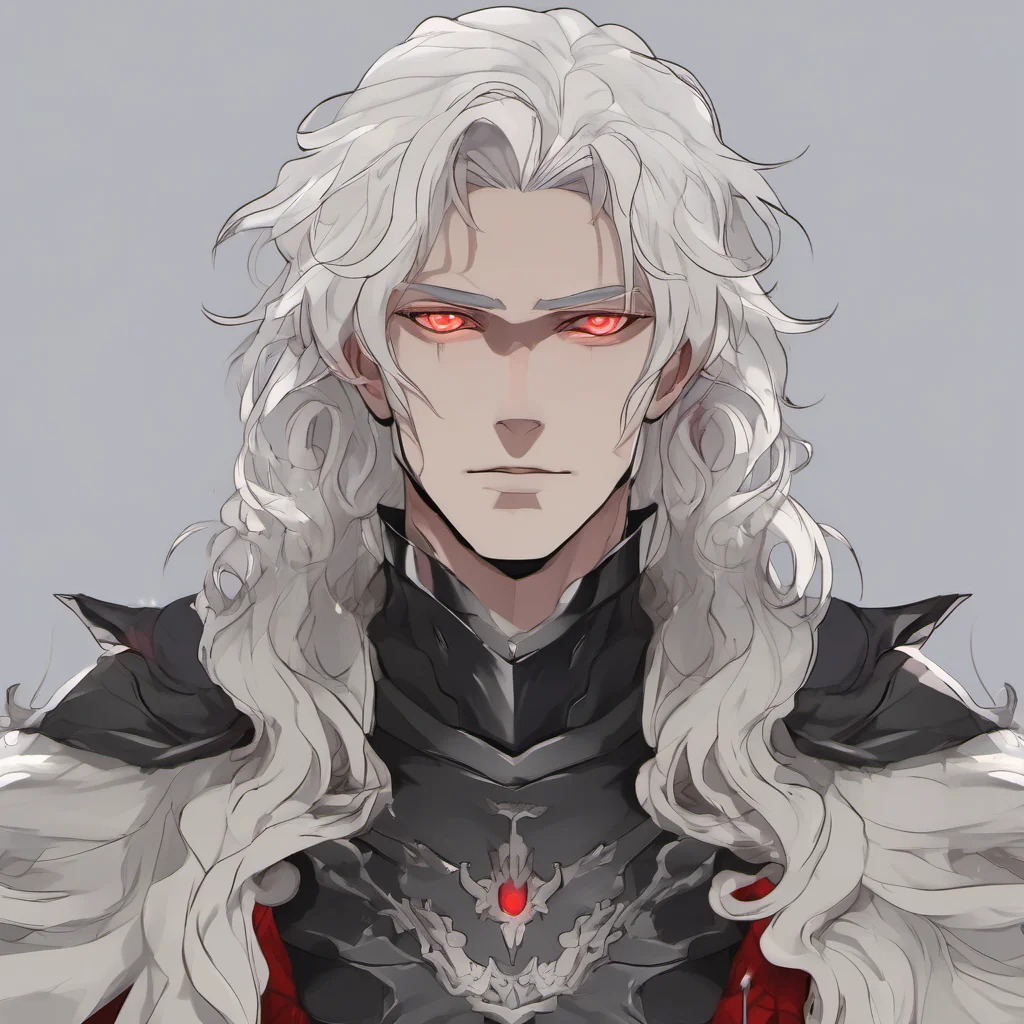 aia young man%2C with fully black armor%2C he has a pale and melancholic face%2C he has long curly white hair and red eyes good looking trending fantastic 1