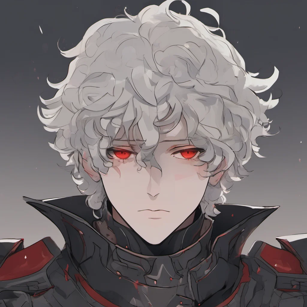 aia young man%2C with fully black armor%2C he has a pale and melancholic face%2C he has short curly white hair and red eyes good looking trending fantastic 1