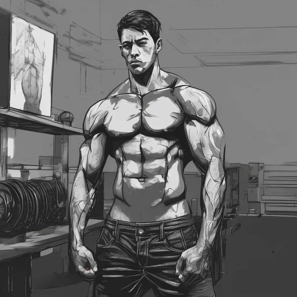 aia young man with a muscular build%2C he wears fully black 