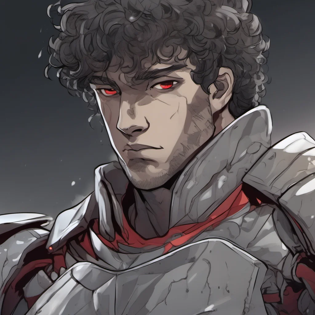 aia young man with a muscular build%2C he wears fully grey armor%2C has a melancholic face%2C black curly hair and red eyes amazing awesome portrait 2