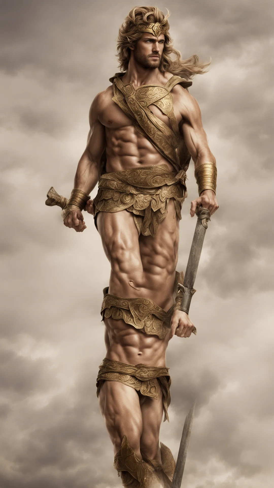 aiachilles%3A a greek hero and the central character%2C known for his strength and combat prowess. his vulnerability lies in his heel. tall