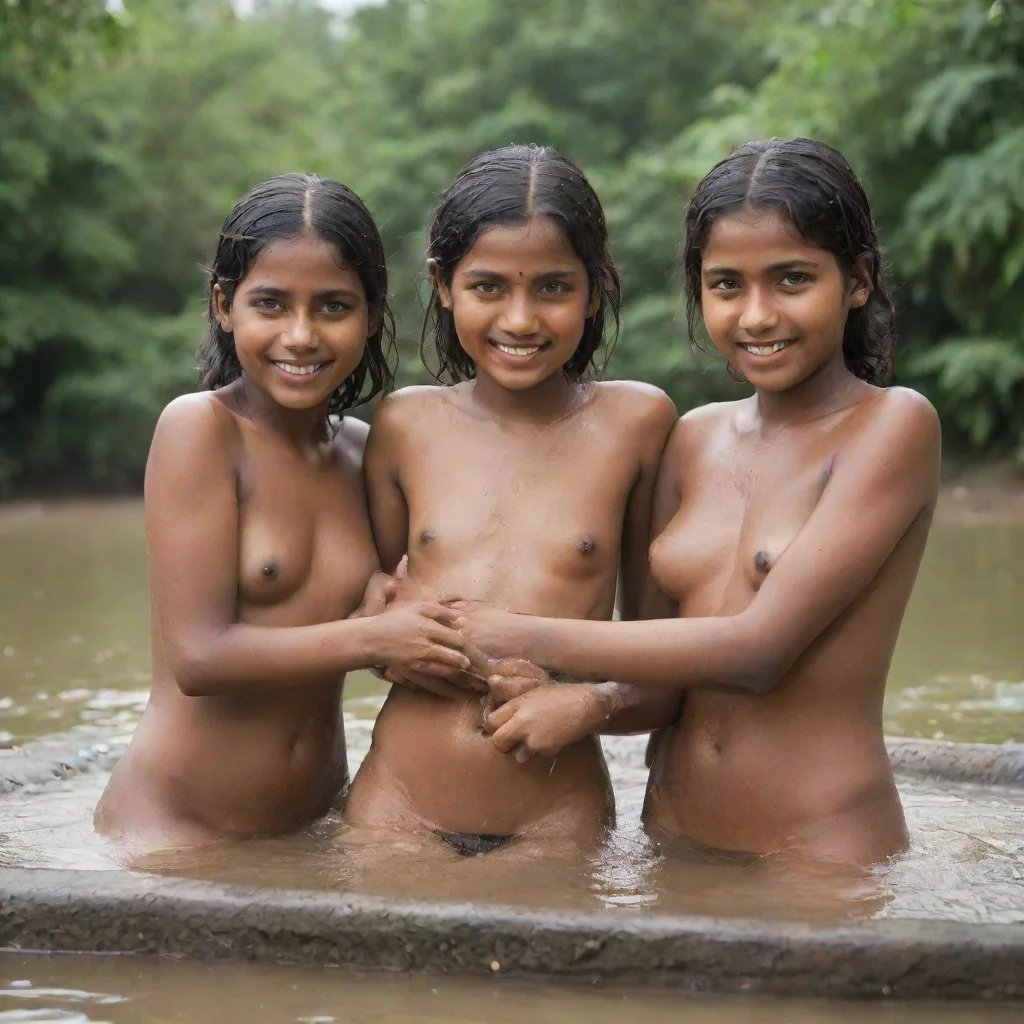 adolescent girls taking bath
