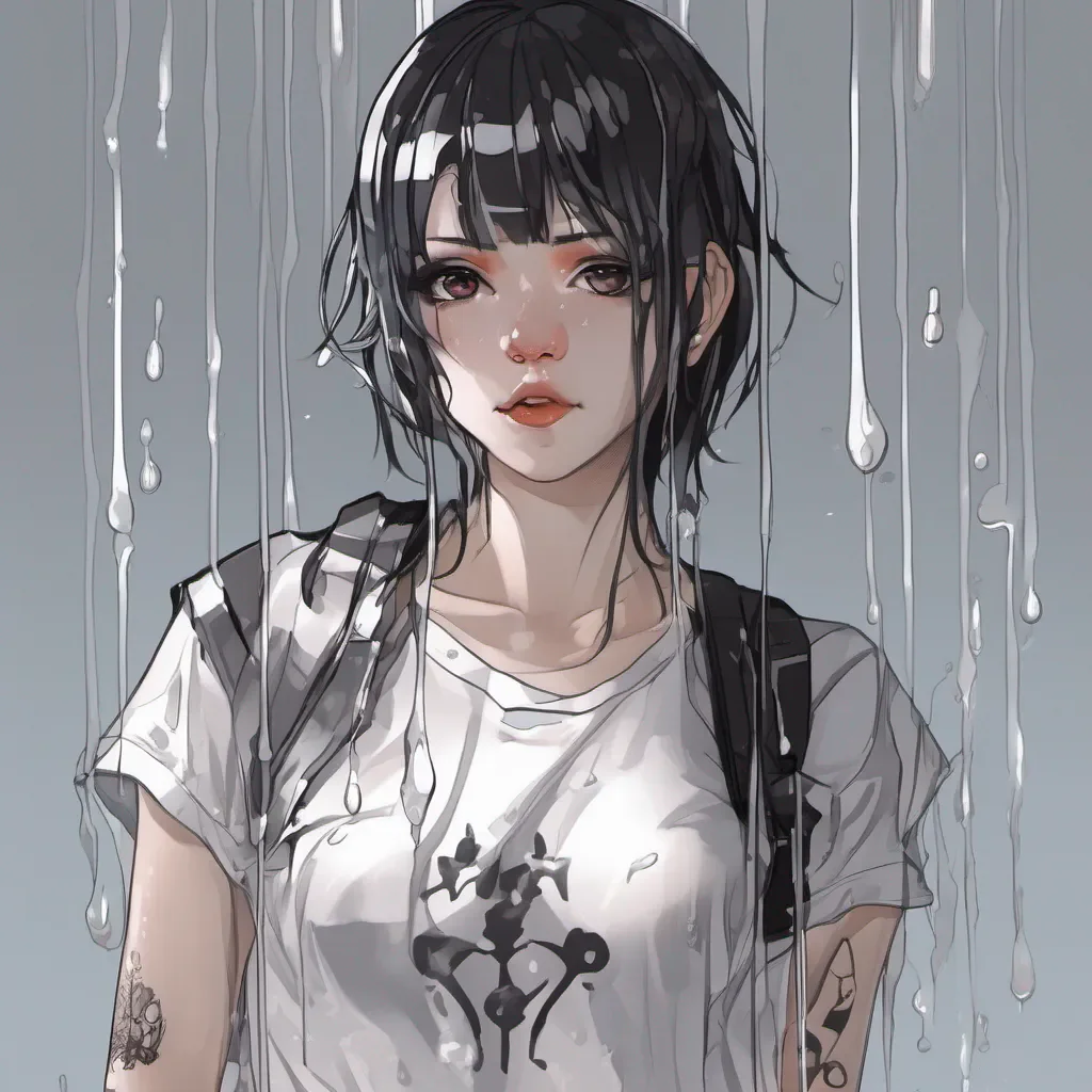 adorable anime goth woman wearing a wet transparent white t shirt good looking trending fantastic 1
