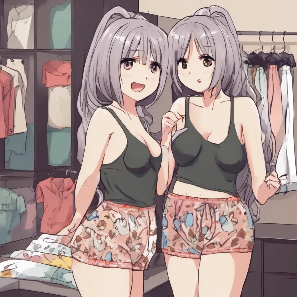 adorable anime woman trying on adorable print underwear. amazing awesome portrait 2