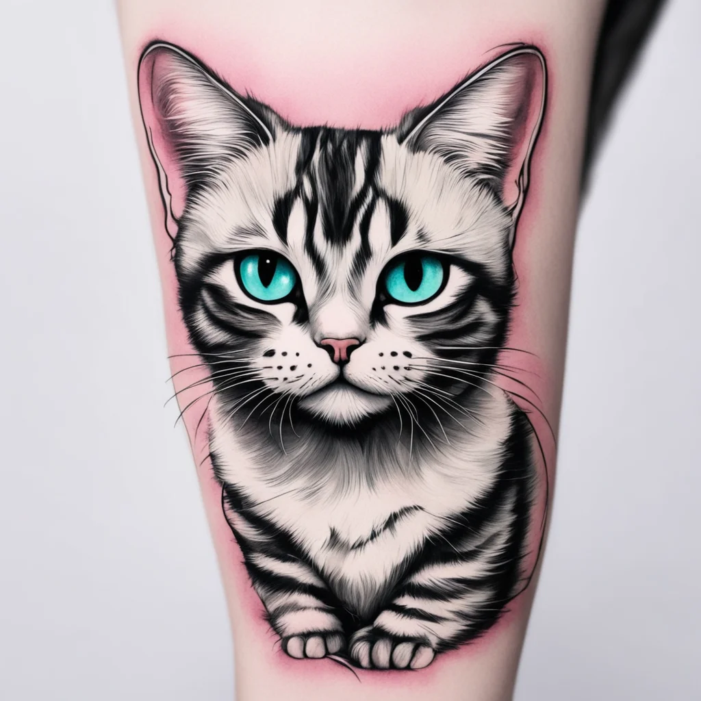 aiadorable cat with dark lines for a tattoo