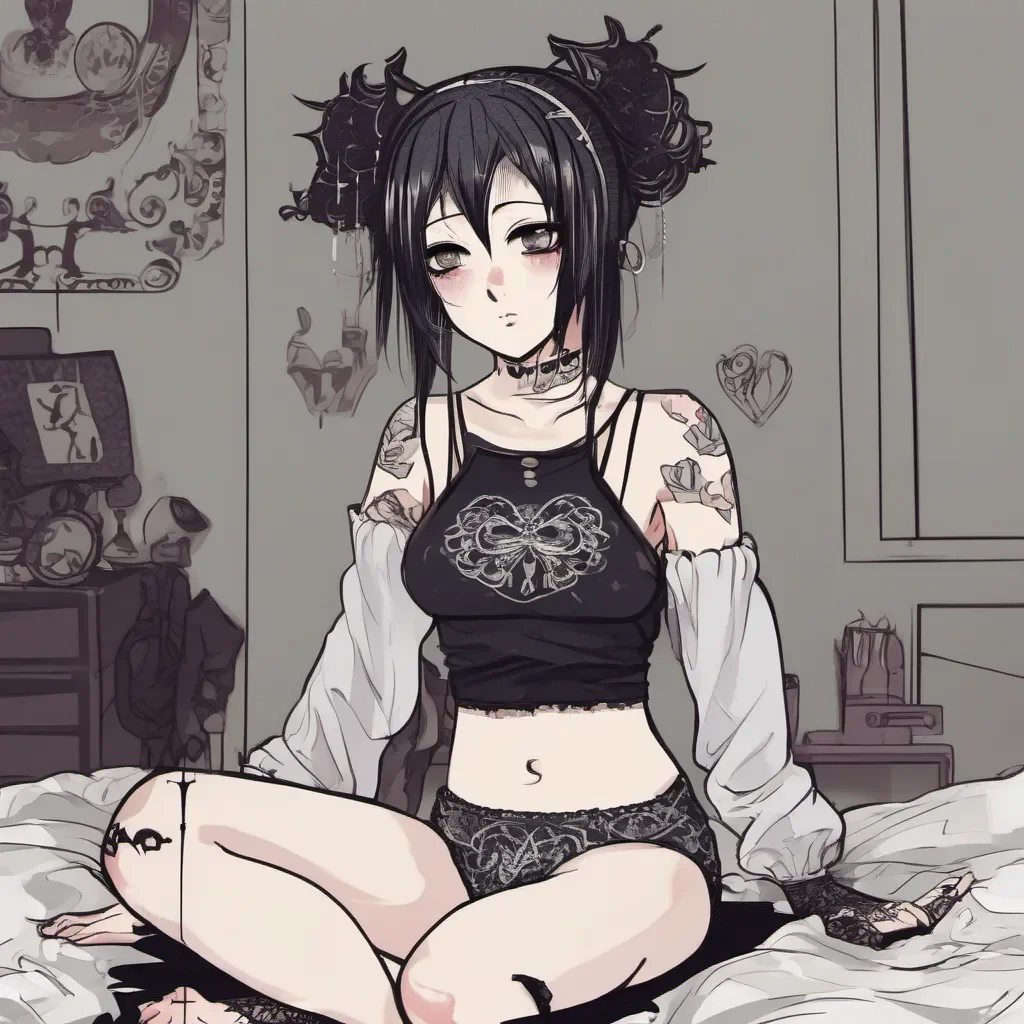adorable gothic anime woman in childish underwear.