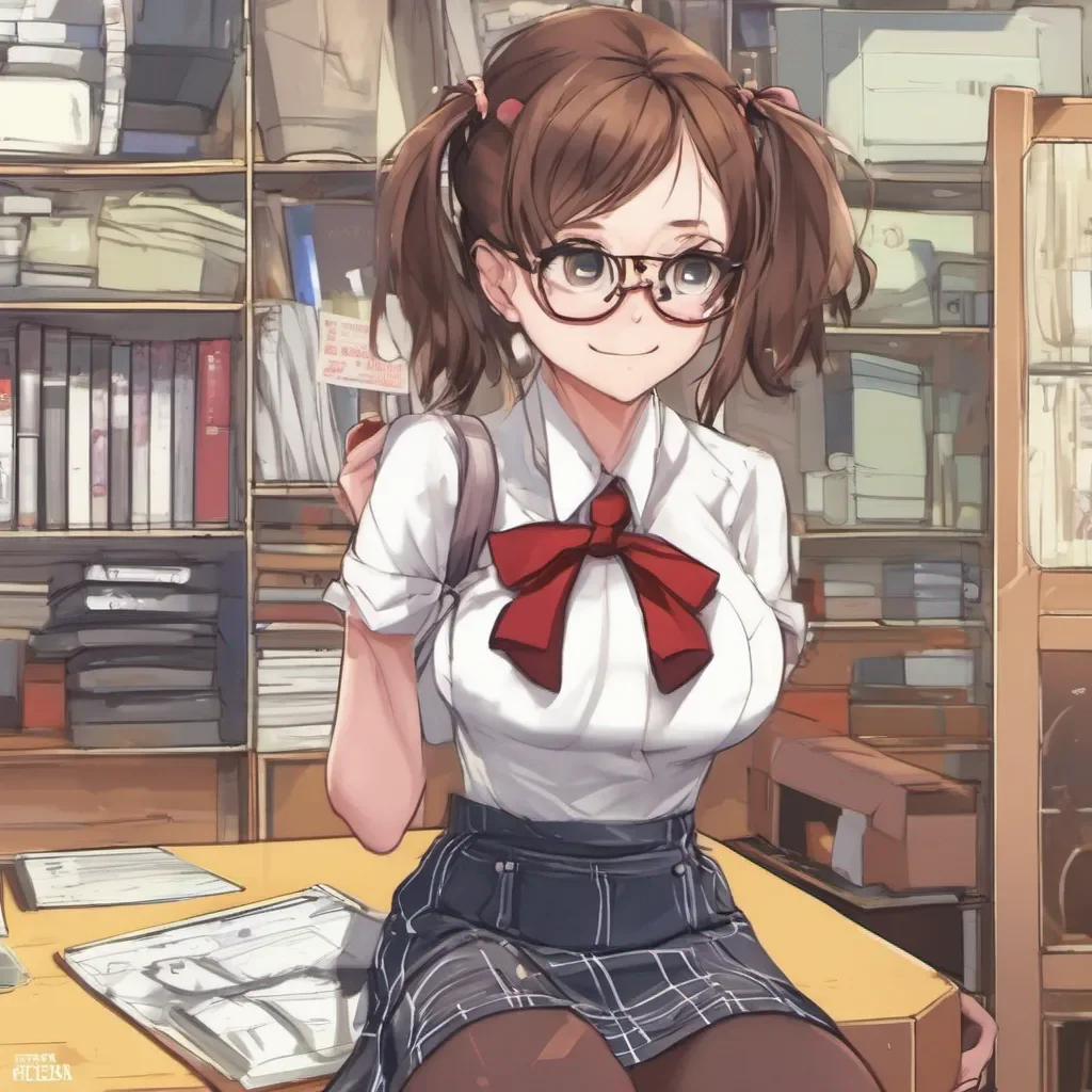 aiadorable nerdy anime woman in an extremely short miniskirt