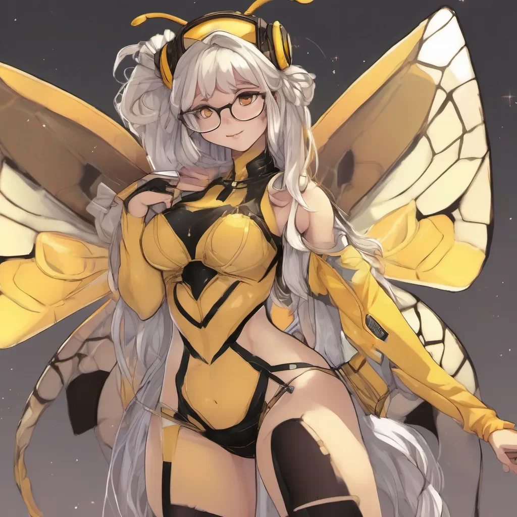 adorable nerdy anime woman in revealing bee costume