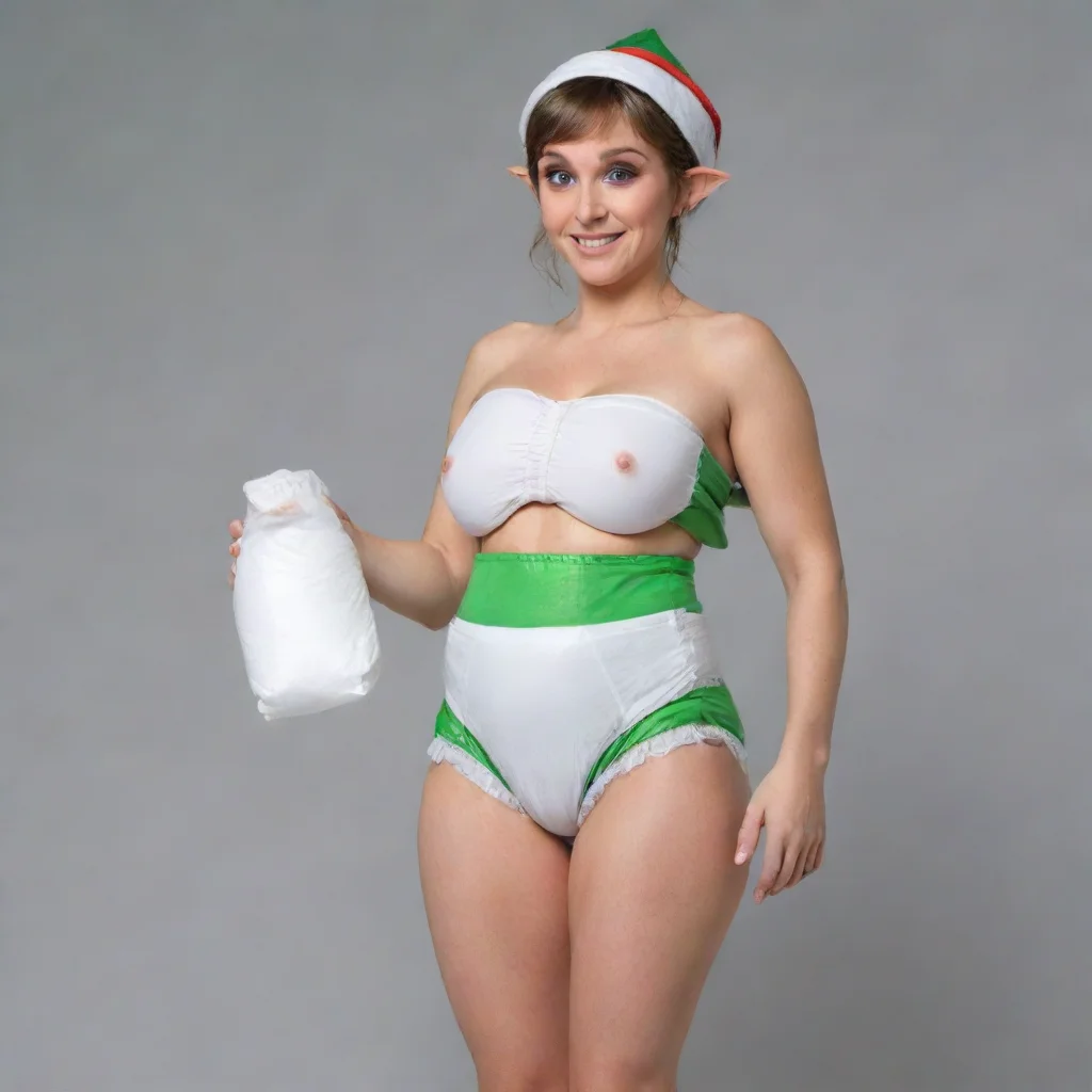 adult elf female wearing a huge plastic diapers