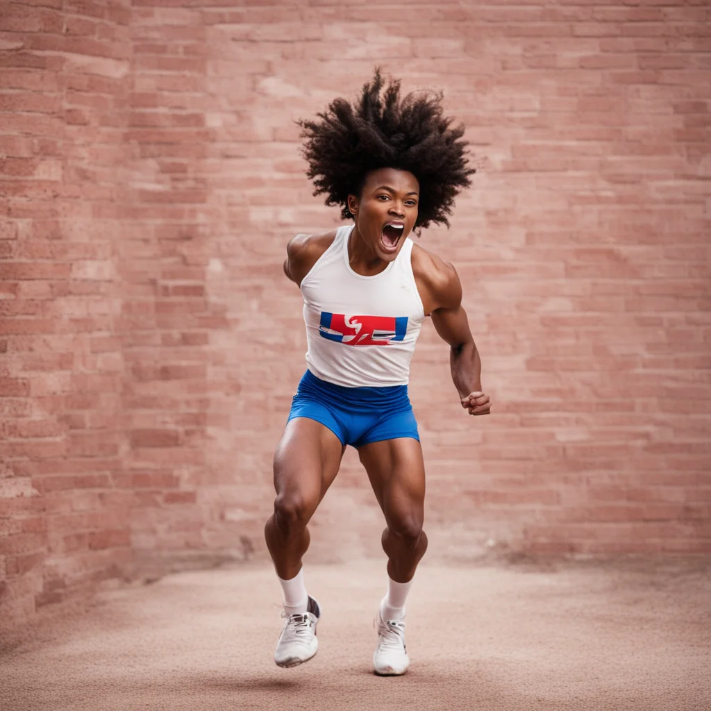 african american track and field athlete running through a brick wall