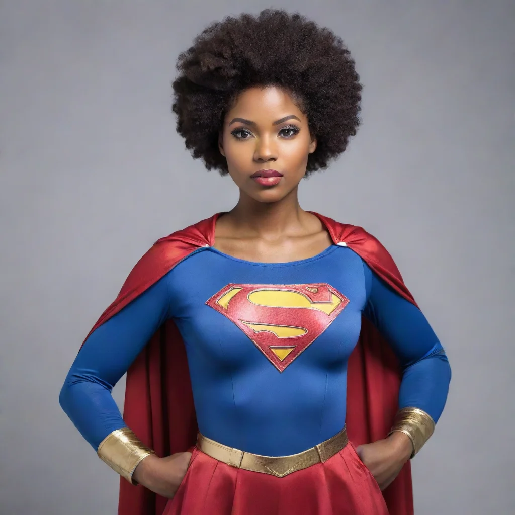 afro african american woman dressed in superwoman outfit