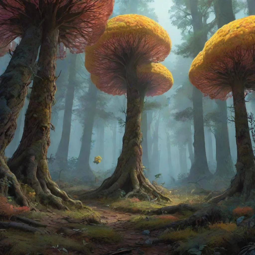 aialien fungal forest slime mold trees colorful xen from half life realism ghibli moebius wallpaper
