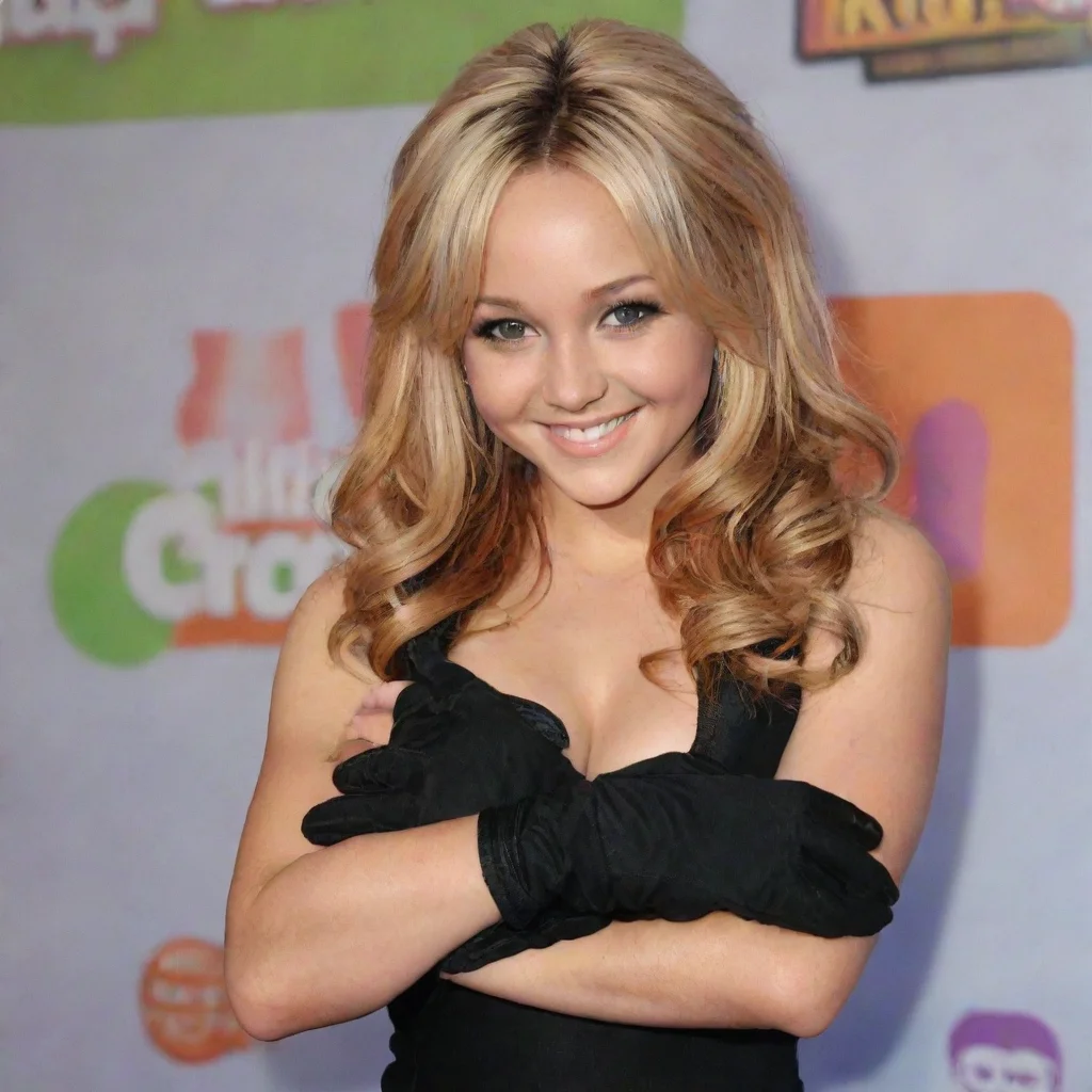 aiamanda bynes from the amanda show at the nickelodeon kids choice awards smiling with   black gloves and gun 