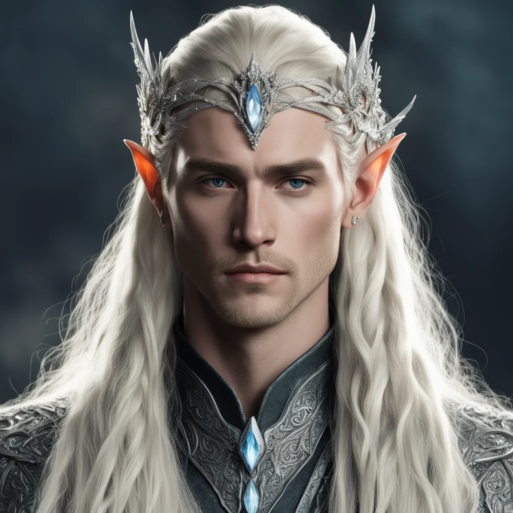 aiamazing  king thranduil with blond hair and braids wearing silver flower serpentine sindarin elvish circlet encrusted with diamonds with large center diamond  awesome portrait 2