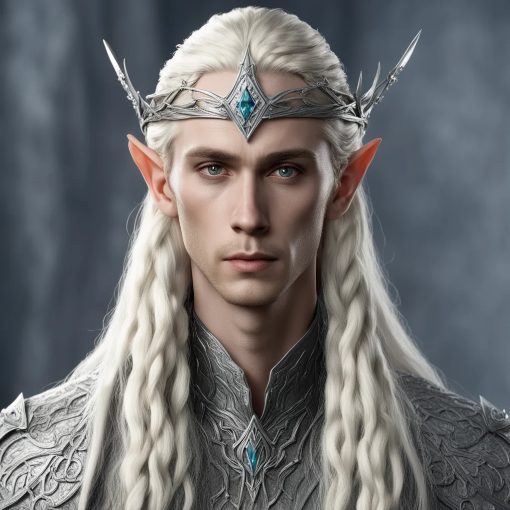 amazing  king thranduil with blond hair and braids wearing small silver serpentine elvish circlet with large center diamond  awesome portrait 2