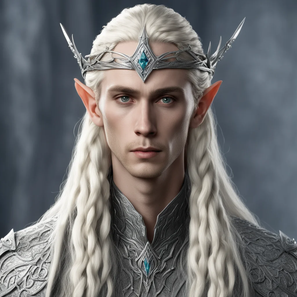 aiamazing  king thranduil with blond hair and braids wearing small silver serpentine elvish circlet with large center diamond  awesome portrait 2