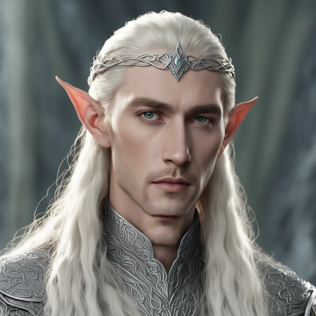 aiamazing  king thranduil with blond hair and braids wearing small silver serpentine elvish circlet with large center diamond awesome portrait 2