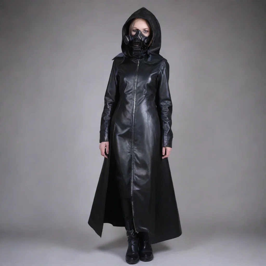 amazing  rubber gasmask girl long coat with hood and zipper  awesome portrait 2