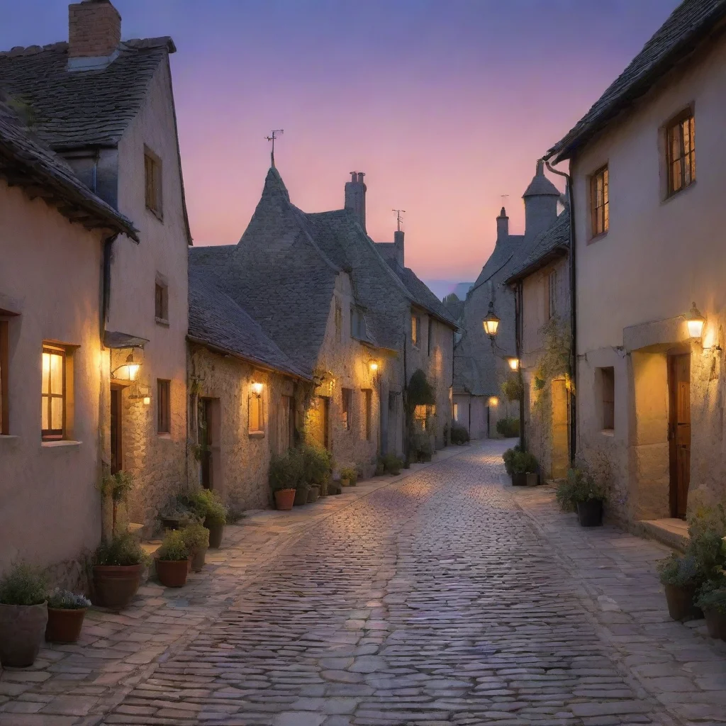 amazing  rustic village at twilight houses gently bathed in delicate celestial radiance set along cobbled awesome portrait 2
