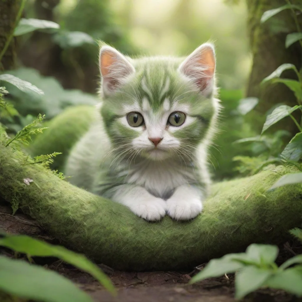amazing  serene green kitten in repose nestled amidst a miyazaki style intricate environment soft fuzzy te awesome portrait 2