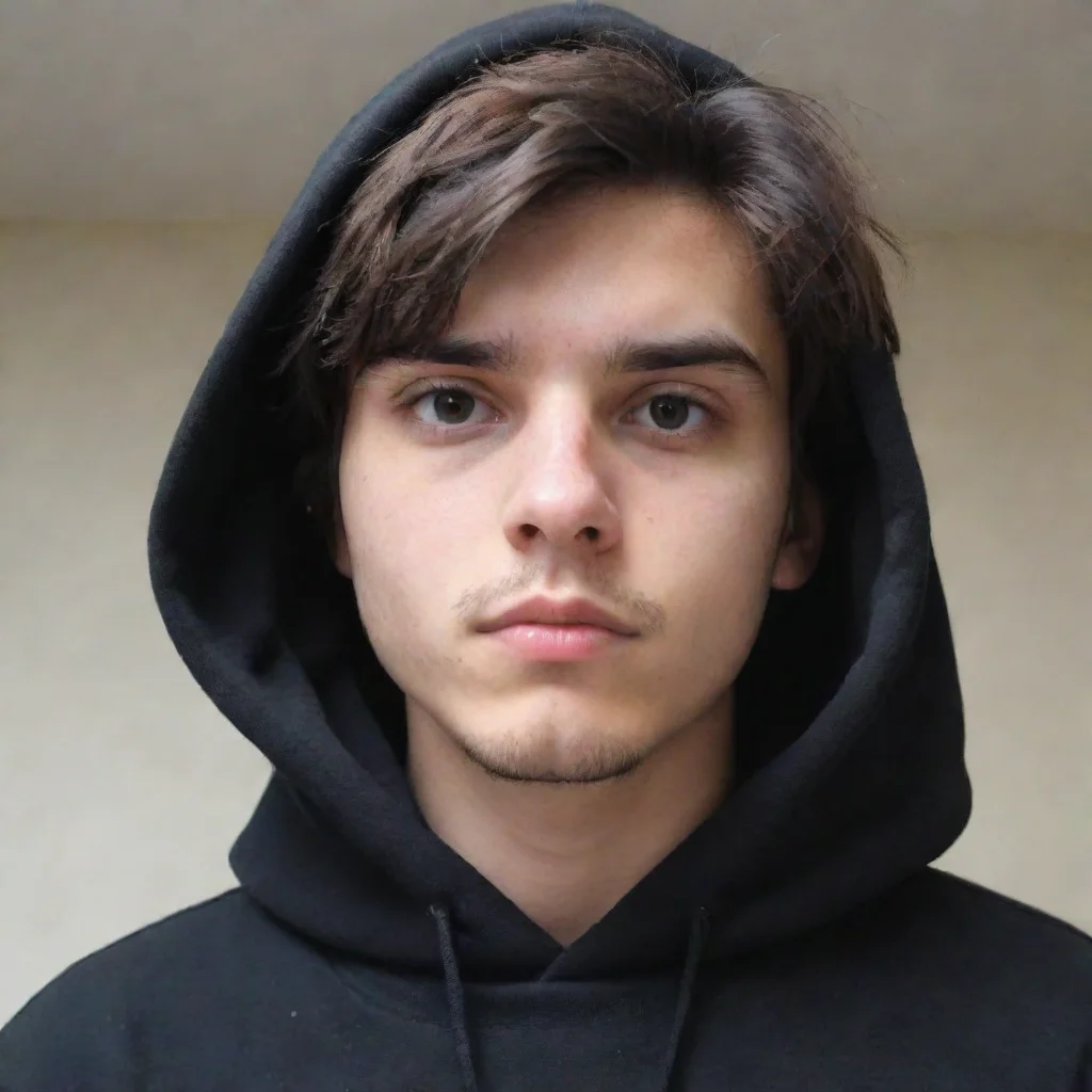 aiamazing 20 years old mam with dark brown hair and he have a little unshaved face.he wear black hoodie  awesome portrait 2