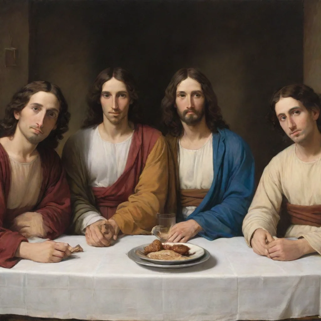 aiamazing 4 friends sitting like the last supper awesome portrait 2