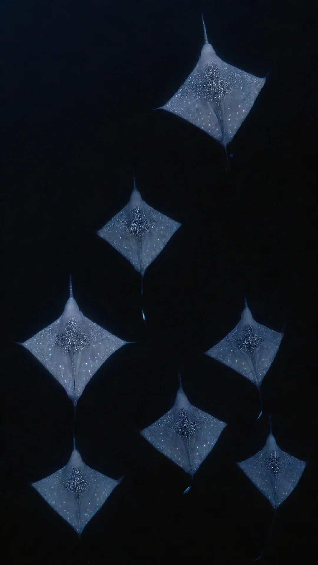aiamazing 5 spotted eagle rays seen from above swimming away%2C on black background awesome portrait 2 tall