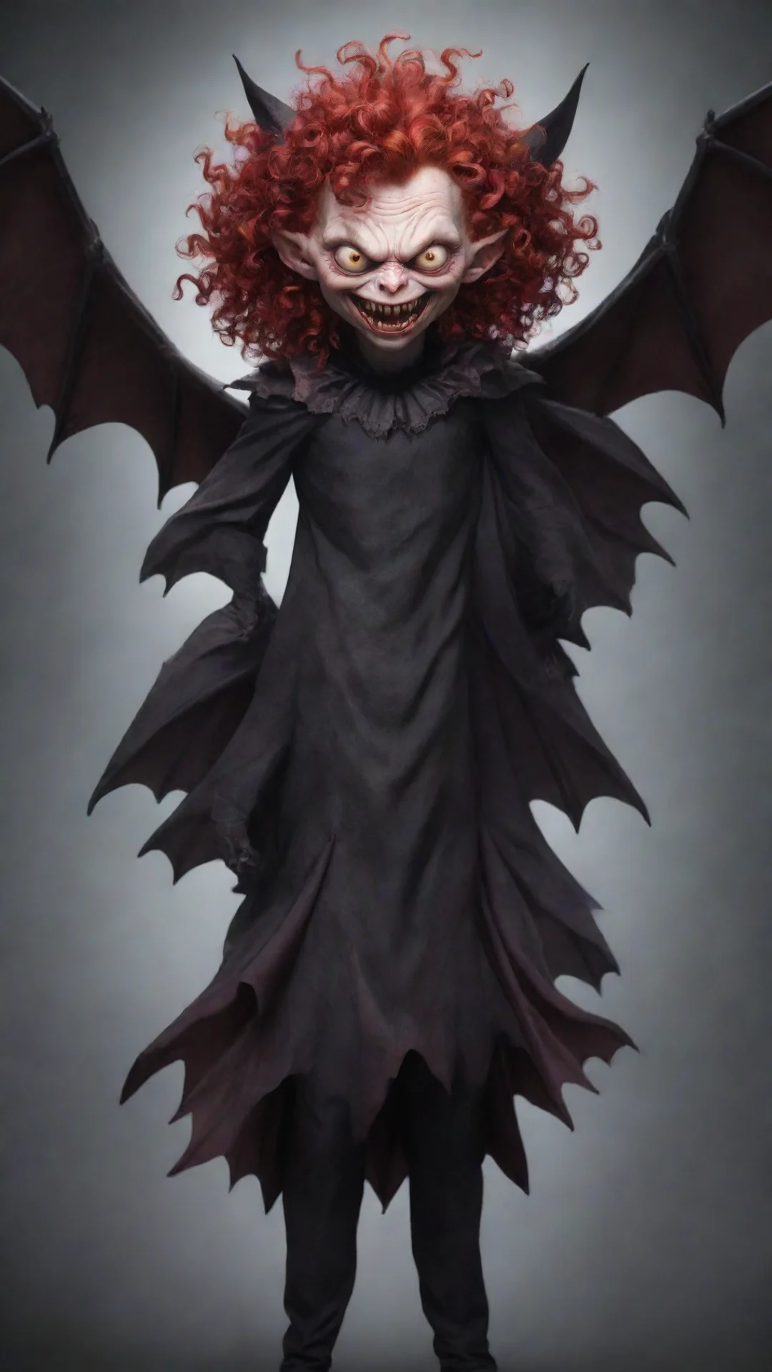 amazing a bat demon with red curly hair. awesome portrait 2 tall