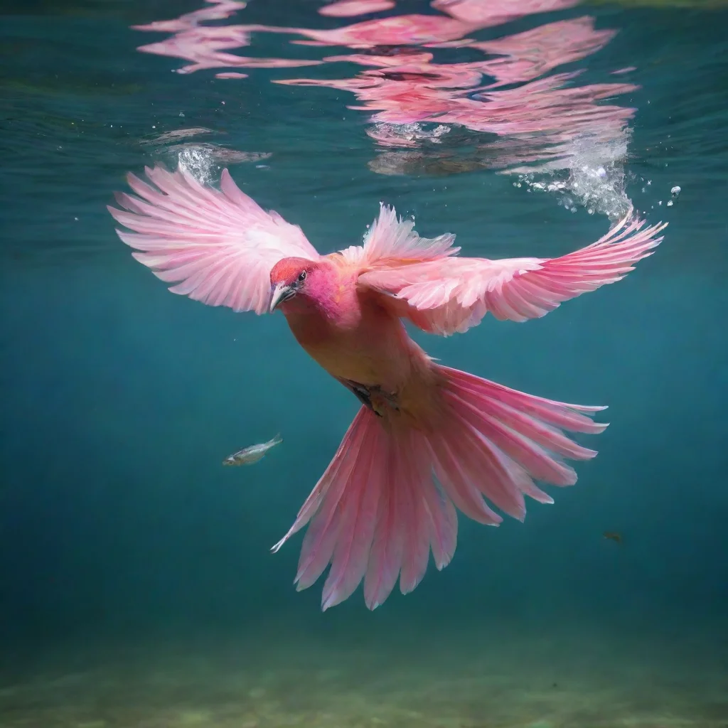 aiamazing a bird with pink plumage dives under the water and catches fish awesome portrait 2