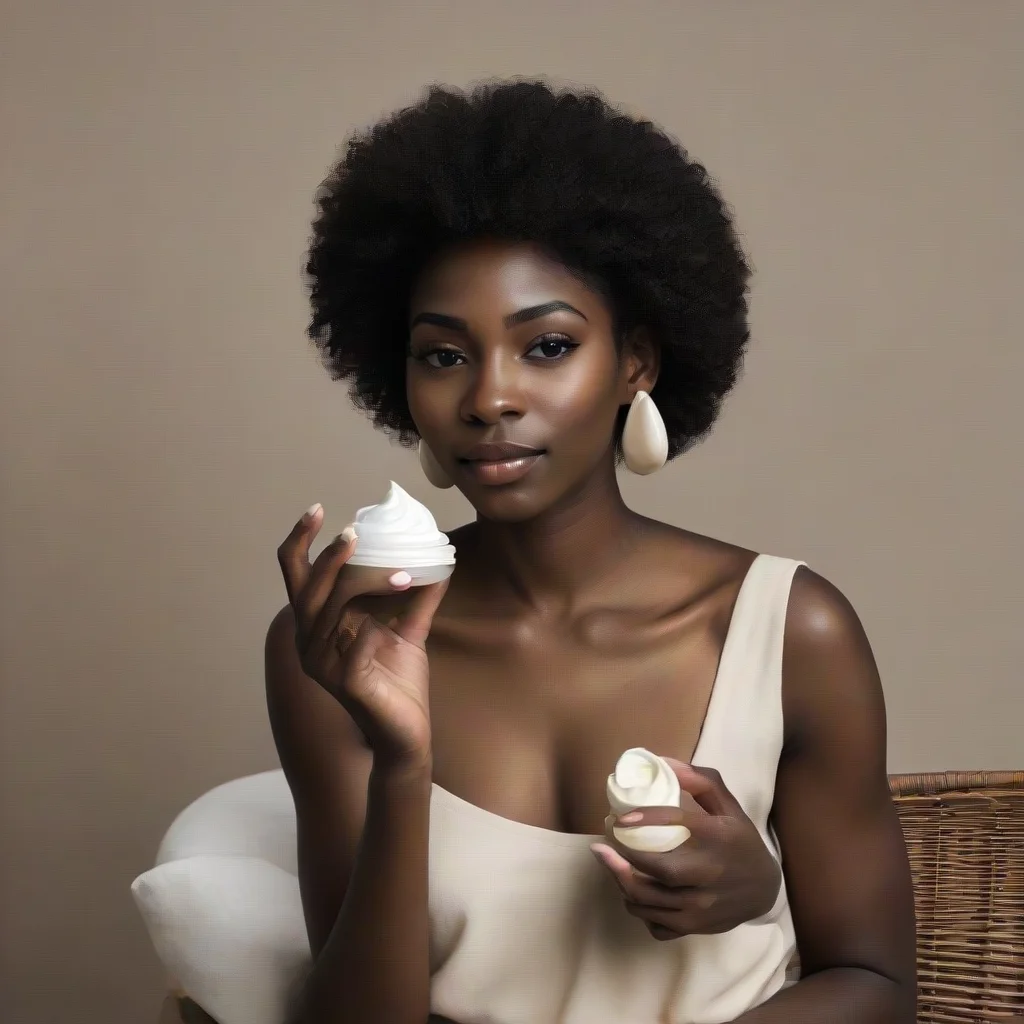 aiamazing a black woman holding a cream awesome portrait 2