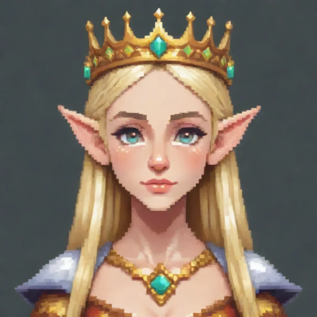 amazing a blonde elf with a crown in a pixel art style awesome portrait 2