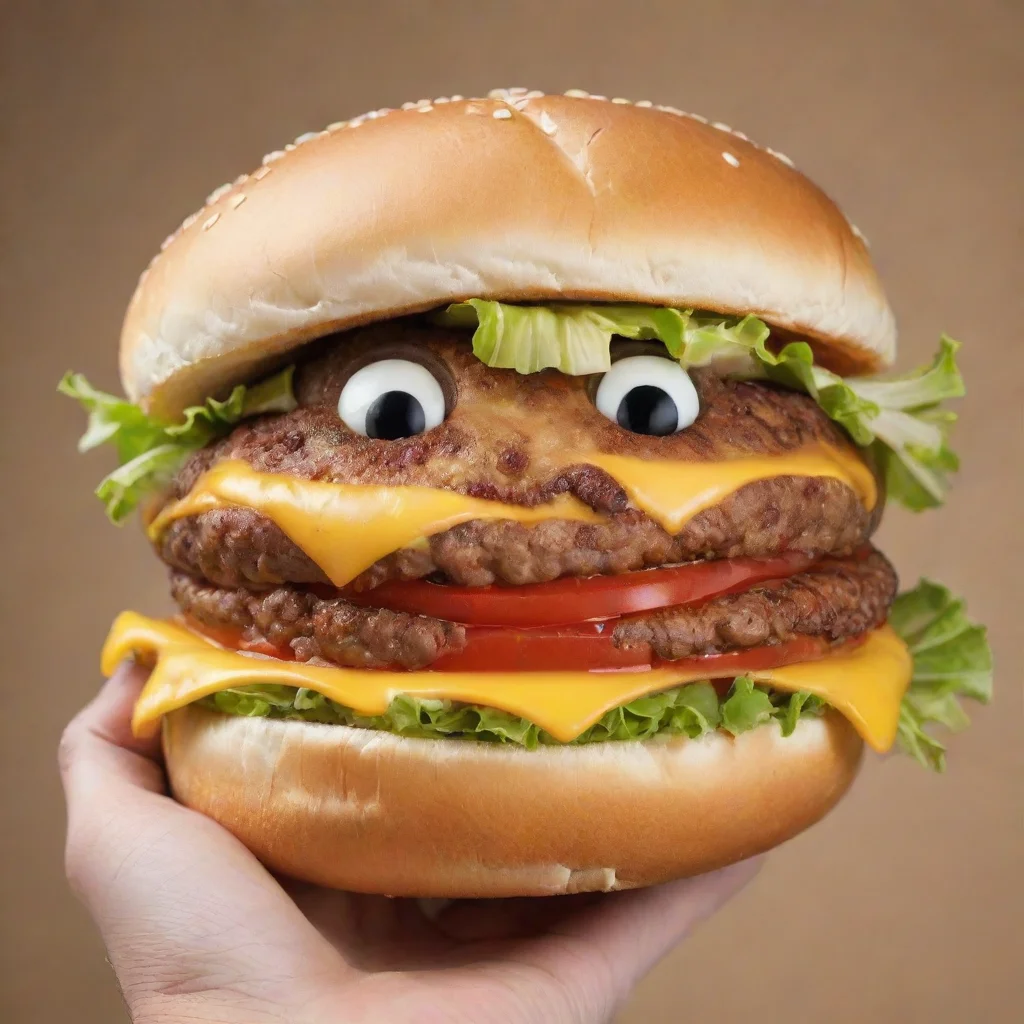 aiamazing a cheeseburger with a human%27s face on it like a cartoon awesome portrait 2