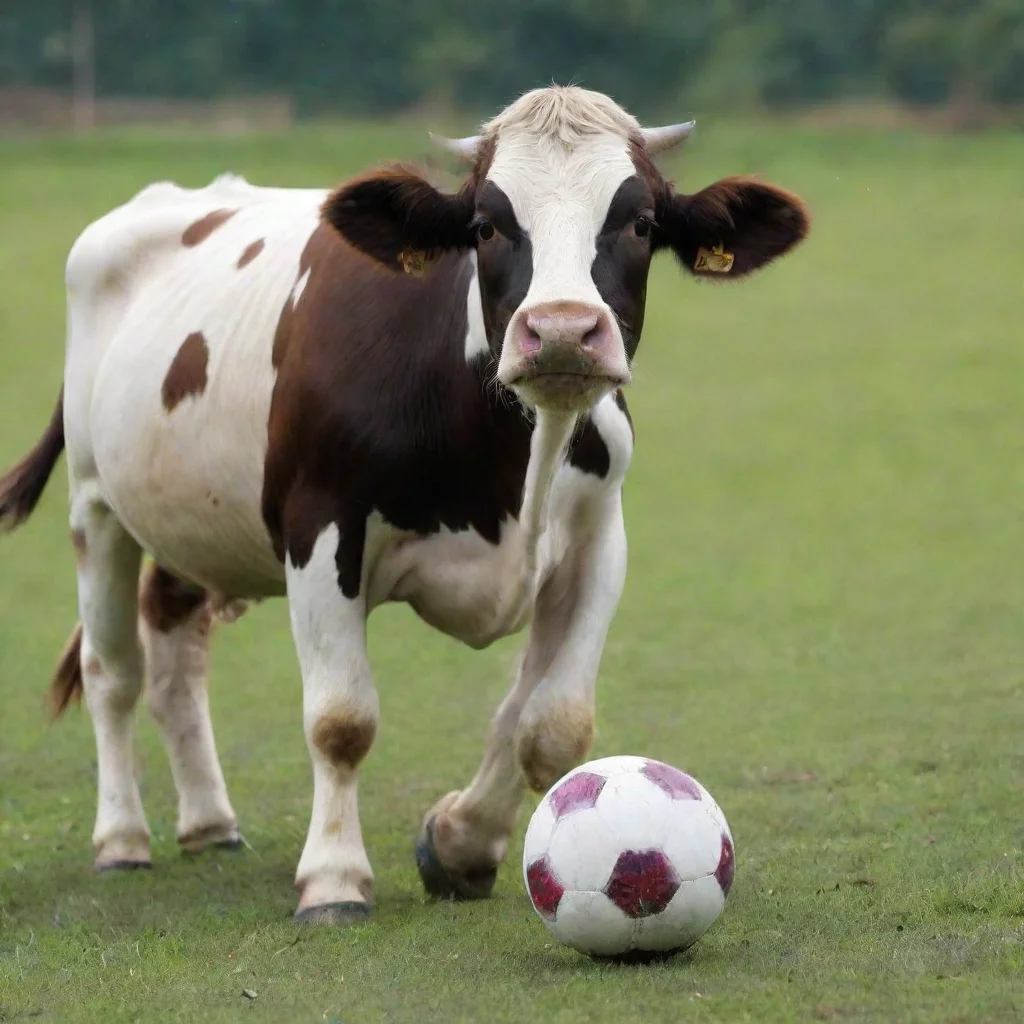 aiamazing a cow play soccer with leonel messi awesome portrait 2
