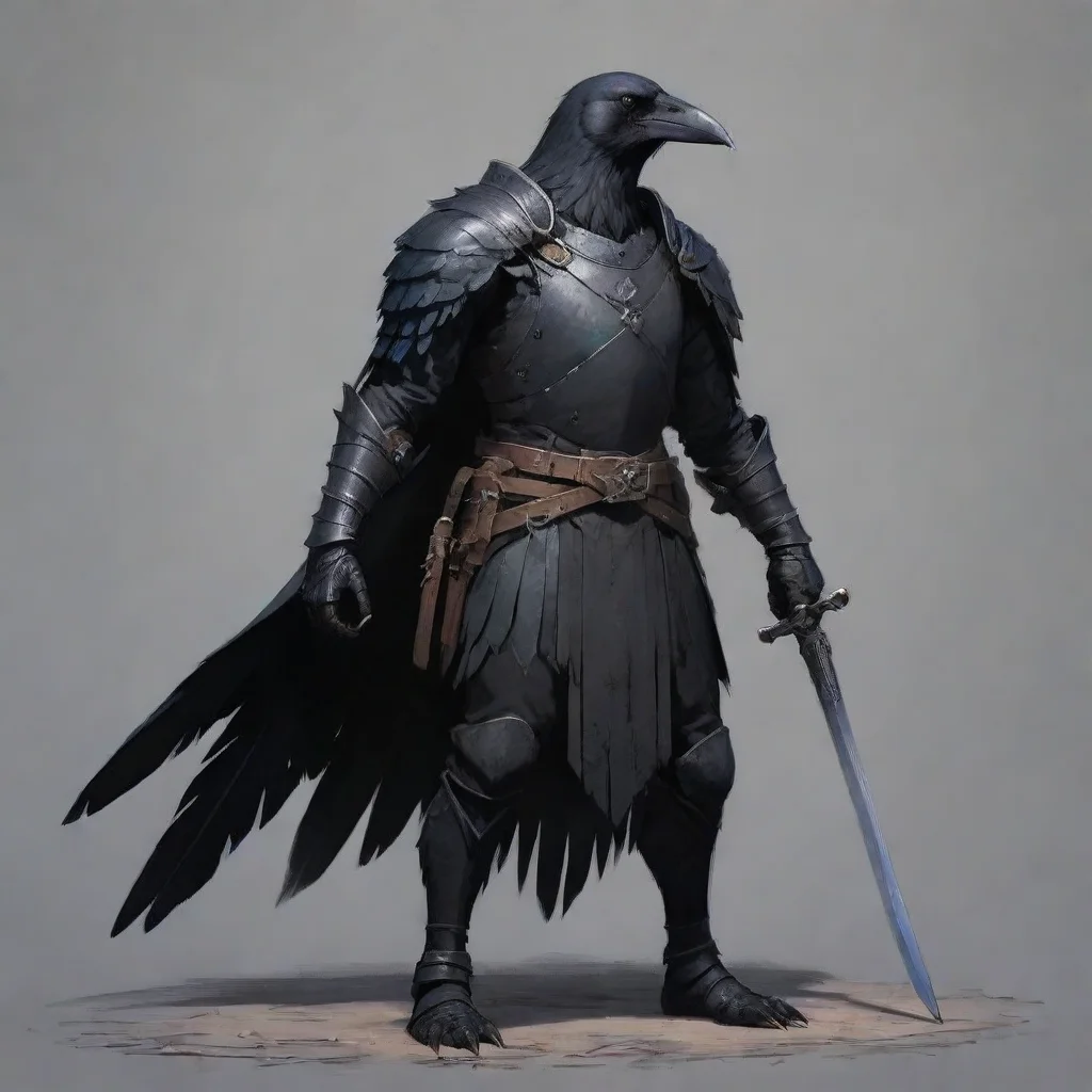 aiamazing a crow person in a crow armour with a crow sword concept art awesome portrait 2