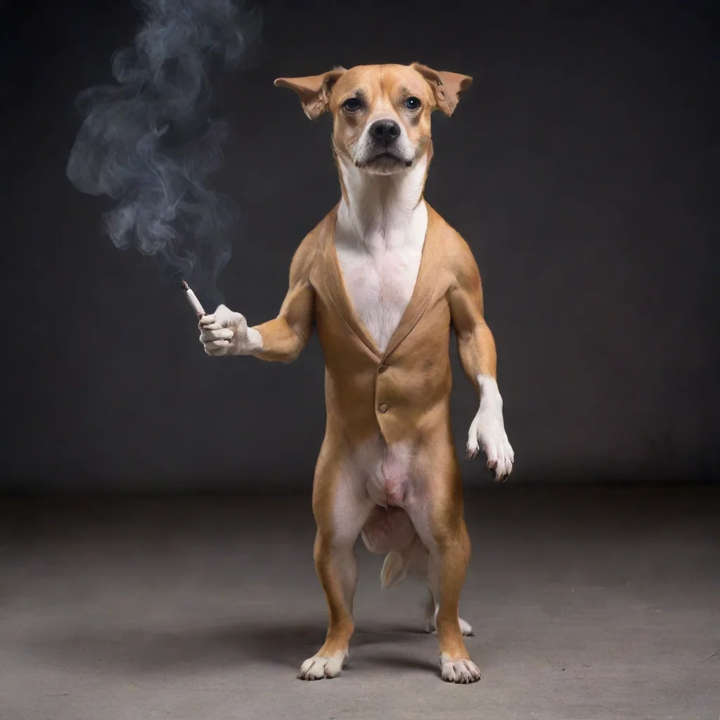 amazing a dog standing like a human slightly cursed and smoking a zigarre awesome portrait 2
