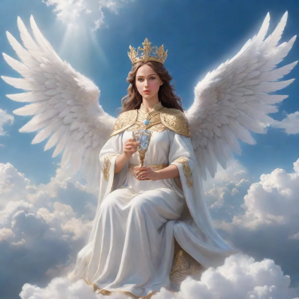 aiamazing a female archlord with white angelic wings sitting on beautiful clouds in the sky and holding a diamond chalice awesome portrait 2